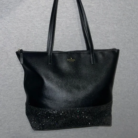 Kate Spade Black Greta Court Glitter Shoulder Tote Bag - Picture 1 of 10